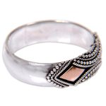 Gold accented sterling silver band ring, 'Golden Stare' - Sterling Silver Ring with Gold Plated Accents