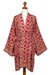 Short rayon batik kimono, 'Claret Nebula' - Dark Red Hand Stamped Batik Rayon Kimono Jacket thumbail