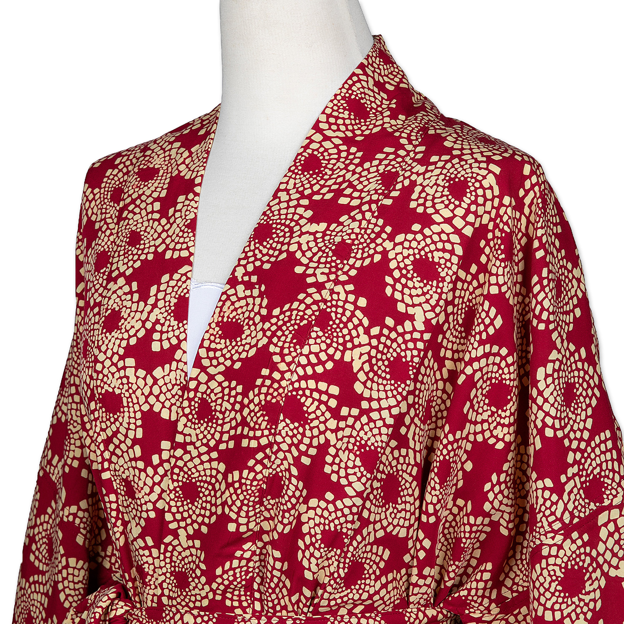 Dark Red Hand Stamped Batik Rayon Kimono Jacket - Claret Nebula | NOVICA