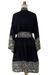 Short rayon batik robe, 'Midnight Rose' - Indonesian Floral Patterned Black and White Short Robe (image 2i) thumbail