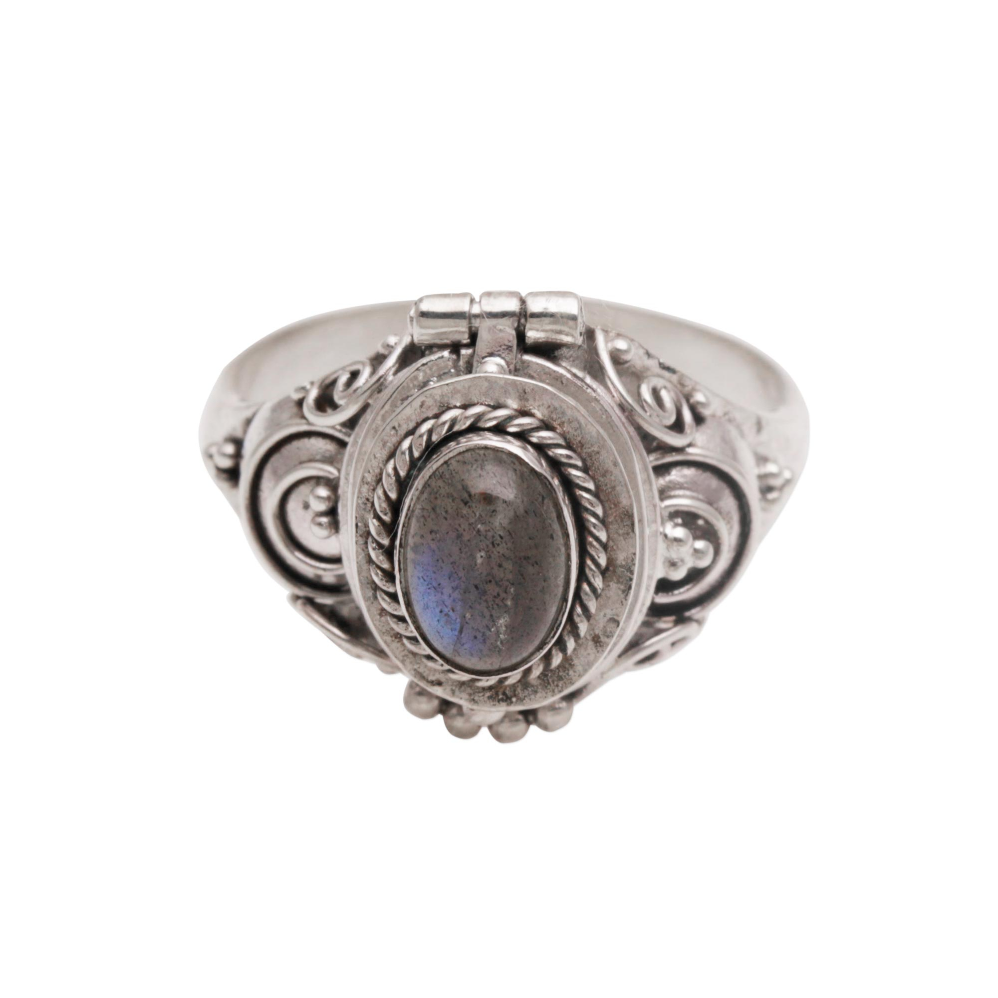 Labradorite and Sterling Silver Locket Ring from Bali - Shimmering ...