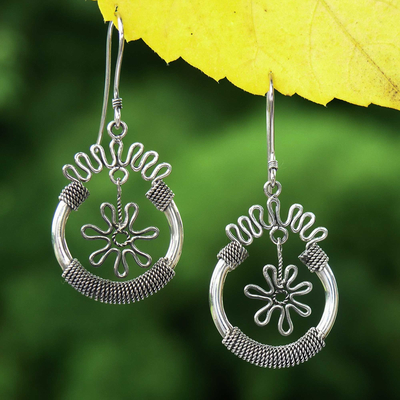Sterling silver flower earrings, Flower Spins