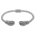Blue topaz cuff bracelet, 'Bright Eyes' - Sterling Silver Blue Topaz Cuff Bracelet from Indonesia