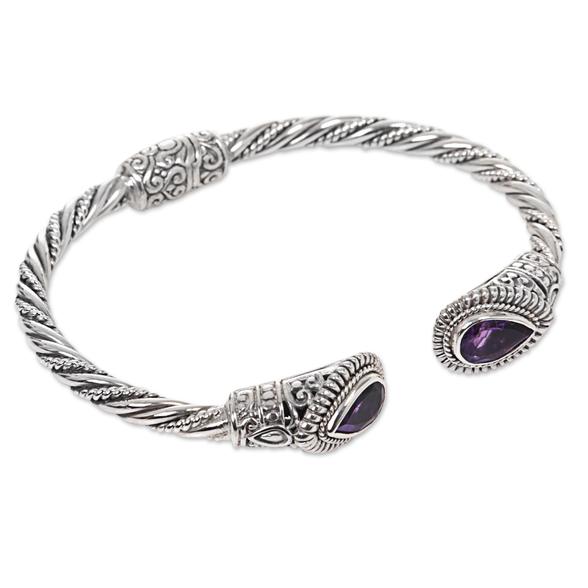 Amethyst Sterling Silver Cuff Bracelet from Indonesia - Bright Eyes ...