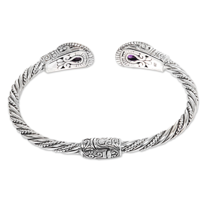 Amethyst cuff bracelet, 'Bright Eyes' - Amethyst Sterling Silver Cuff Bracelet from Indonesia