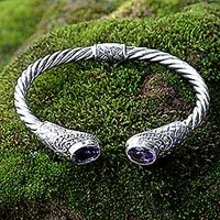 Amethyst-Manschettenarmband, „Sterling Rope“ – Handgefertigtes Amethyst-Manschettenarmband aus Indonesien