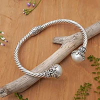 Manschettenarmband aus Zuchtperlen, „Sterling Rope“ – Manschettenarmband aus Sterlingsilber mit Zuchtperlen aus Indonesien