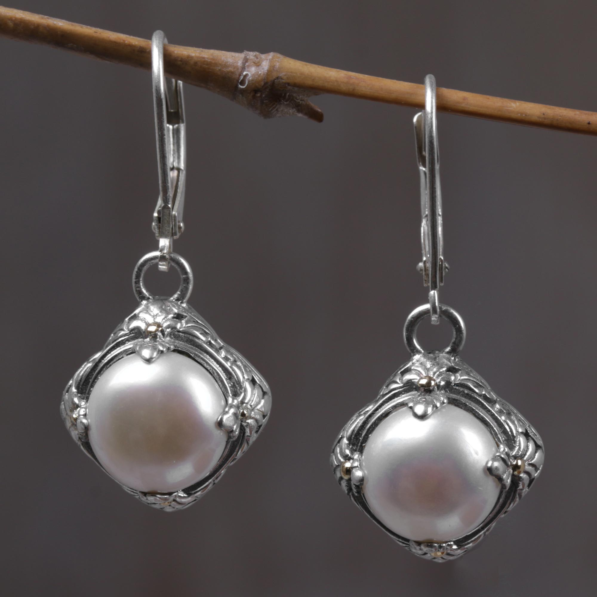 Fresh water pearls and vintage solid silver earrings