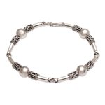 Sterling silver link bracelet, 'Tubes' - Sterling Silver Link Bracelet with Balinese Designs