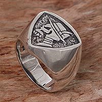 Anillo de sello de plata de ley para hombre. - Anillo de sello de calavera de plata esterlina hecho a mano de Indonesia