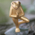 Wood sculpture, 'Frog Pose' - Hand Carved Frog Sculpture Gold Tone from Indonesia (image 2b) thumbail