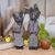 Holzskulpturen, (Paar) - Handgefertigte Katzenskulpturen aus Holz (Paar) aus Indonesien