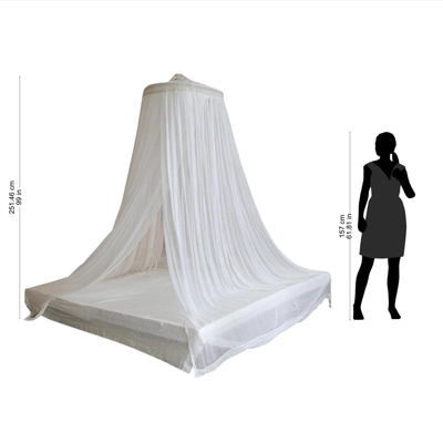 Cotton canopy, 'Ethereal Dream' - Handmade White Cotton Bed Canopy with Bamboo Ring
