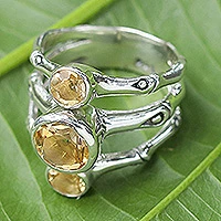 Anillo multipiedra de citrino, 'Bamboo Dew' - Anillo multipiedra de plata esterlina de citrino hecho a mano Indonesia