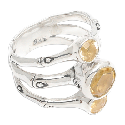 Citrine multi-stone ring, 'Bamboo Dew' - Hand Made Citrine Sterling Silver Multistone Ring Indonesia