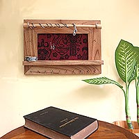 Wood and Cotton Jewelry Display Wall Panel Handmade in Bali,'Tegalalang Heritage in Tan'