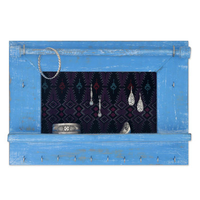 Wood and Cotton Jewelry Display in Sky Blue from Indonesia