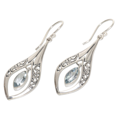 Blue topaz dangle earrings, 'Blue Teardrops' - Sterling Silver Blue Topaz Dangle Earrings Indonesia