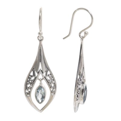 Blue topaz dangle earrings, 'Blue Teardrops' - Sterling Silver Blue Topaz Dangle Earrings Indonesia