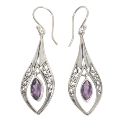 Hand Made Sterling Silver Amethyst Dangle Earrings Indonesia - Purple ...