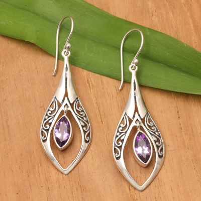 Hand Made Sterling Silver Amethyst Dangle Earrings Indonesia - Purple ...