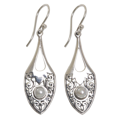Aretes colgantes de perlas cultivadas - Pendientes colgantes de plata de ley con perlas cultivadas de indonesia