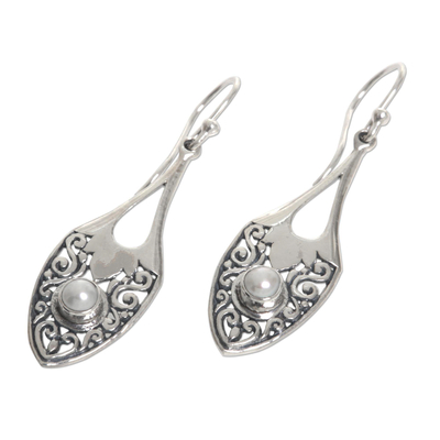 Cultured pearl dangle earrings, 'Catch the Moon' - Sterling Silver Cultured Pearl Dangle Earrings Indonesia