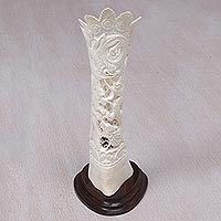 Bone sculpture, 'Roaring Dragons' - Hand Carved Bone Sculpture of Dragons from Indonesia