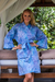 Short cotton robe, 'Pebbles in a River' - Short Cotton Batik Robe of Vibrant Blue and Rosy Hues (image 2) thumbail
