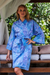 Short cotton robe, 'Pebbles in a River' - Short Cotton Batik Robe of Vibrant Blue and Rosy Hues (image 2b) thumbail