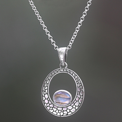 Labradorite pendant necklace, 'Stone of Love' - Sterling Silver Labradorite Pendant Necklace from Indonesia