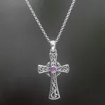 Amethyst cross pendant necklace, 'In God We Trust' - Sterling Silver Amethyst Cross Pendant Necklace Indonesia