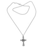 Amethyst cross pendant necklace, 'In God We Trust' - Sterling Silver Amethyst Cross Pendant Necklace Indonesia