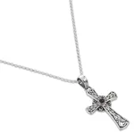 Amethyst cross pendant necklace, 'In God We Trust' - Sterling Silver Amethyst Cross Pendant Necklace Indonesia
