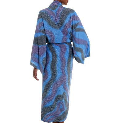 Robe aus Rayon - Blauer Damenmantel aus 100 % Viskose aus Indonesien