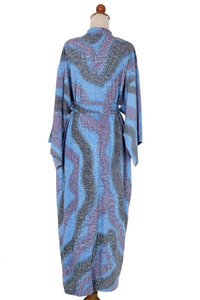 Robe aus Rayon - Blauer Damenmantel aus 100 % Viskose aus Indonesien