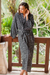 Rayon robe, 'A Thousand Swirls' - Black and White Rayon Robe from Indonesia (image 2c) thumbail