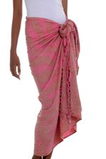 Rayon sarong, 'Coral Flow' - Handmade Pink and Brown Rayon Sarong from Indonesia
