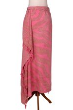 Rayon sarong, 'Coral Flow' - Handmade Pink and Brown Rayon Sarong from Indonesia