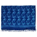 Rayon batik sarong, 'Blue Rose' - Hand Stamped Blue Batik Sarong in 100% Rayon