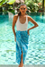 Rayon batik sarong, 'Tropical Garden in Cerulean' - Cerulean Blue Rayon Batik Sarong with Fringed Ends