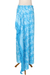 Pareo de rayón batik - Pareo batik de rayón azul cerúleo con extremos con flecos