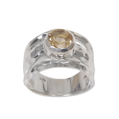 Citrine cocktail ring, 'Yellow Mosaic' - Sterling Silver Yellow Citrine Cocktail Ring from Indonesia