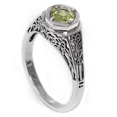 Unique August Birthstone Peridot Sterling Silver Solitaire Ring