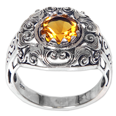 Citrine cocktail ring, 'Golden Dream' - Citrine Sterling Silver Ring Handmade in Indonesia