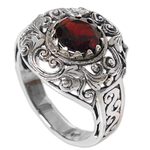 Garnet cocktail ring, 'Crimson Dream' - Garnet Sterling Silver Ring Handmade in Indonesia