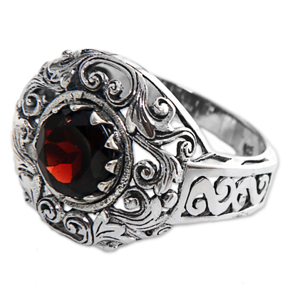 Garnet cocktail ring, 'Crimson Dream' - Garnet Sterling Silver Ring Handmade in Indonesia