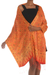 Silk shawl, 'Serene Garden' - Red and Yellow Hand-Stamped Batik Silk Shawl thumbail