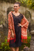 Batik silk shawl, 'Puzzling Parang' - Hand Stamped Batik Patterned Pure Silk Shawl (image 2) thumbail