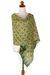 Batik silk shawl, 'Star Truntum' - Green Batik Handstamped 100% Silk Shawl (image 2f) thumbail